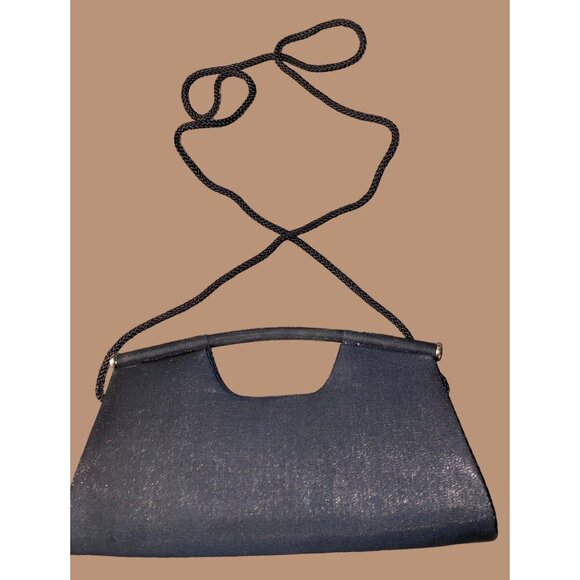 La Regale Black Fabric Evening Bag with Rope Strap Made in China 10 Inches - Picture 1 of 12